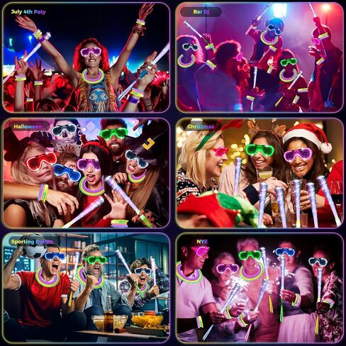 Glow in the Dark Party Favors for Adults Kids, Glow Party Supplies & Favors, 27 Rave Accessories, 56 LED Light Up Toys Bulk, 100 Glow Sticks Bulk Party Pack, Neon Party Supplies & Decorations in Saudi Arabia