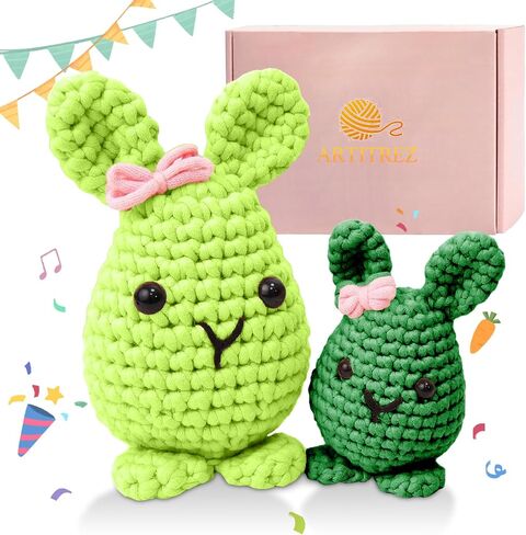 Kids Crochet Start Amigurumi Kit for Beginners,Complete Crochet Kit for Kids and Adult with Step-by-Step Video Tutorials, The Customized Anti-Fray Yarn is Idea for Beginner (2 Pack Bunny) in Saudi Arabia
