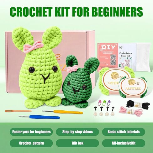Kids Crochet Start Amigurumi Kit for Beginners,Complete Crochet Kit for Kids and Adult with Step-by-Step Video Tutorials, The Customized Anti-Fray Yarn is Idea for Beginner (2 Pack Bunny) in Saudi Arabia