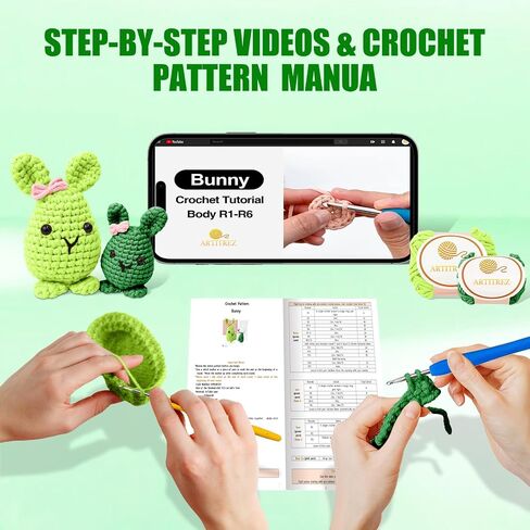 Kids Crochet Start Amigurumi Kit for Beginners,Complete Crochet Kit for Kids and Adult with Step-by-Step Video Tutorials, The Customized Anti-Fray Yarn is Idea for Beginner (2 Pack Bunny) in Saudi Arabia