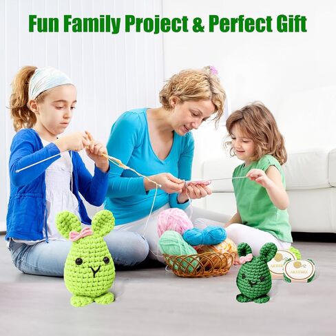 Kids Crochet Start Amigurumi Kit for Beginners,Complete Crochet Kit for Kids and Adult with Step-by-Step Video Tutorials, The Customized Anti-Fray Yarn is Idea for Beginner (2 Pack Bunny) in Saudi Arabia
