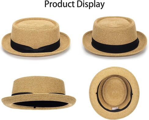 Pork-Pie-Hat-for-Men-Women Straw-Boater-Hat - Classic Boater Derby Sun Hats with Grosgrain Band in Saudi Arabia