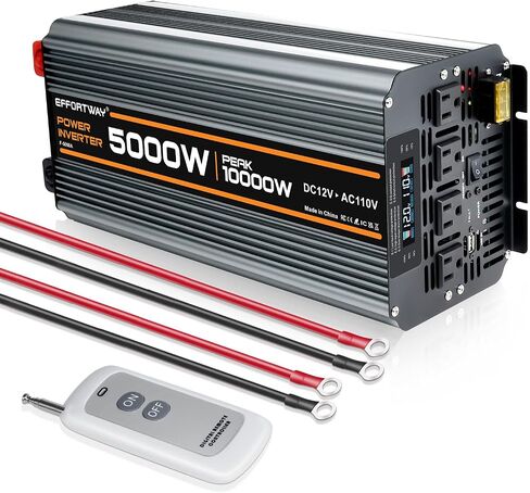 5000 watt Power Inverter DC 12V to AC 110V/120V Converter,10000w Peak.Comes with LCD Display,Wireless Controller, 4AC outlets,1USB.RV Inverter,Suitable for Camping,and Off-Grid Solar Inverter Systems in Saudi Arabia
