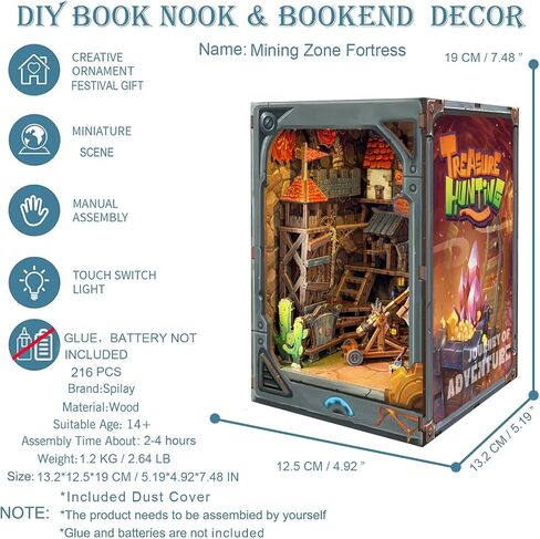 Spilay DIY Book Nook Kit,DIY Dollhouse Booknook Bookshelf Insert Decor Alley,Bookends Model Build kit with LED Light dust Cover,Handmade Crafts Gifts for Birthday Christmas and Valentine's Day（SQ-03） in Saudi Arabia
