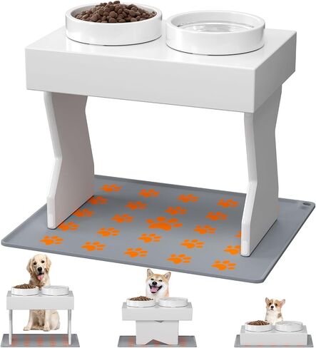 Elevated Dog Bowls for Medium/Large/Giant Dogs with Non-Slip Mat, 3 Height Adjustable Wood Stand Dog Raised Bowl with 2 Ceramic Dog Food Water Bowls(1.5L/50oz*2) (Lightwood) in Saudi Arabia