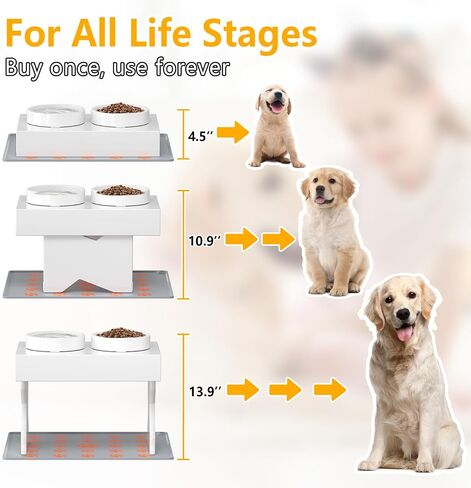 Elevated Dog Bowls for Medium/Large/Giant Dogs with Non-Slip Mat, 3 Height Adjustable Wood Stand Dog Raised Bowl with 2 Ceramic Dog Food Water Bowls(1.5L/50oz*2) (Lightwood) in Saudi Arabia