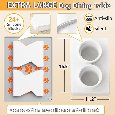 Elevated Dog Bowls for Medium/Large/Giant Dogs with Non-Slip Mat, 3 Height Adjustable Wood Stand Dog Raised Bowl with 2 Ceramic Dog Food Water Bowls(1.5L/50oz*2) (Lightwood) in Saudi Arabia