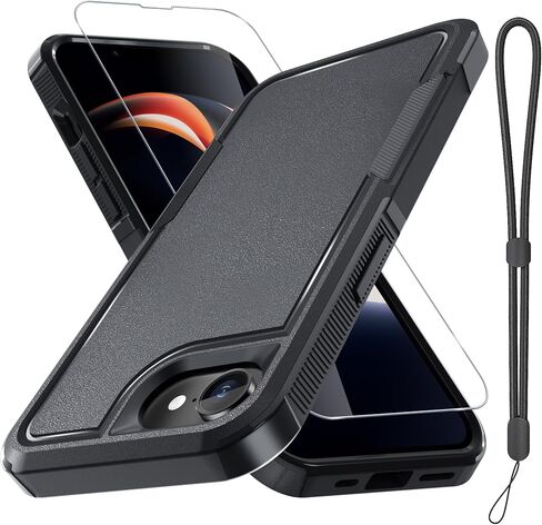 RMOCR for iPhone 16E Case with Screen Protector,Military Grade Heavy Duty Shockproof Phone Cover with Wrist Lanyard Strap for iPhone 16E 2025 Released,Black Matte in Kuwait