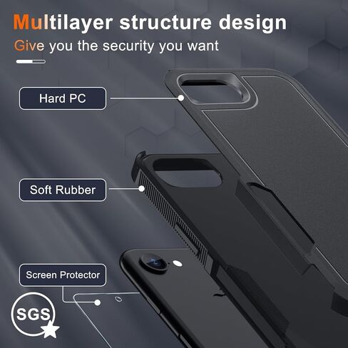 RMOCR for iPhone 16E Case with Screen Protector,Military Grade Heavy Duty Shockproof Phone Cover with Wrist Lanyard Strap for iPhone 16E 2025 Released,Black Matte in Kuwait