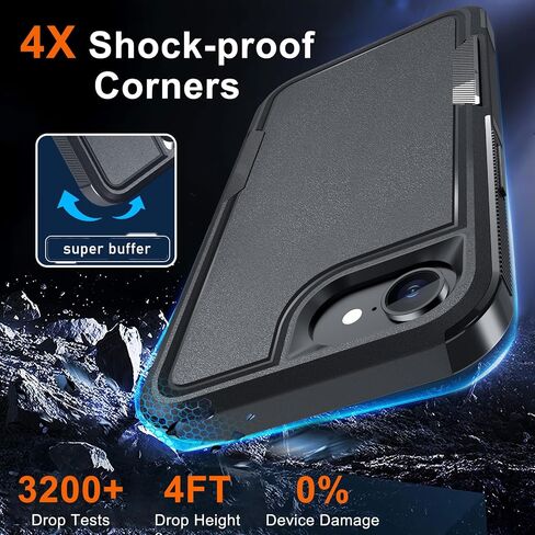 RMOCR for iPhone 16E Case with Screen Protector,Military Grade Heavy Duty Shockproof Phone Cover with Wrist Lanyard Strap for iPhone 16E 2025 Released,Black Matte in Kuwait