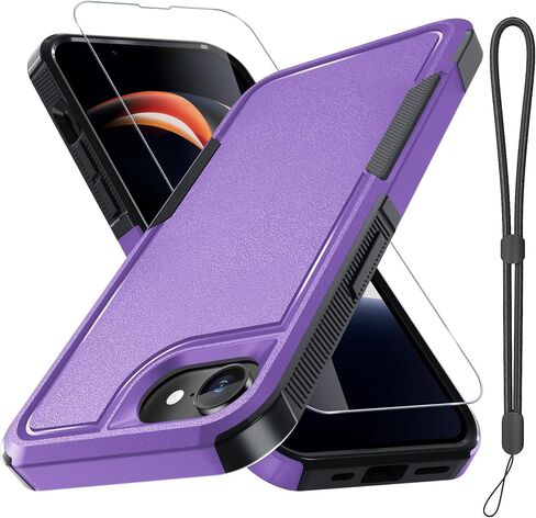 RMOCR for iPhone 16E Case with Screen Protector,Military Grade Heavy Duty Shockproof Phone Cover with Wrist Lanyard Strap for iPhone 16E 2025 Released,Black Matte in Kuwait