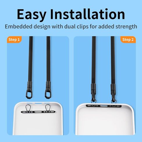 Metal Phone Tether Tab for iPhone, Cell Phone Lanyard Patch with 2 rings,made of stainless steel, thin and sturdy, does not affect charging, prevents dropping and losing (Rose Gold+black) in Saudi Arabia