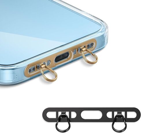 Metal Phone Tether Tab for iPhone, Cell Phone Lanyard Patch with 2 rings,made of stainless steel, thin and sturdy, does not affect charging, prevents dropping and losing (Rose Gold+black) in Saudi Arabia