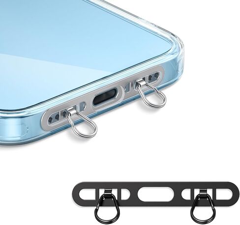 Metal Phone Tether Tab for iPhone, Cell Phone Lanyard Patch with 2 rings,made of stainless steel, thin and sturdy, does not affect charging, prevents dropping and losing (Rose Gold+black) in Saudi Arabia