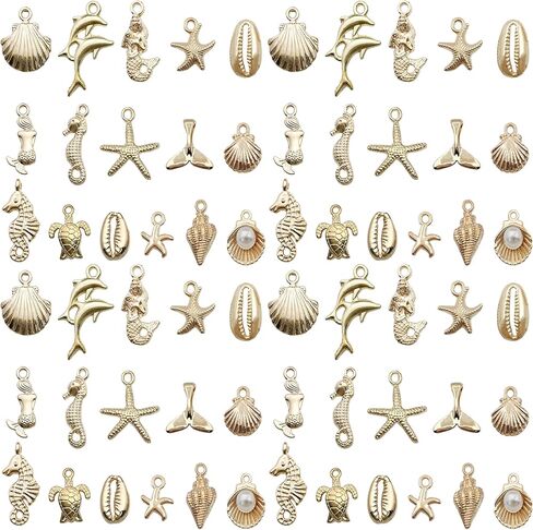 Sailanzi 72pcs Ancient Silver Ocean Series Alloy Pendant Jewelry Making DIY Keychain Earrings Pendant Various Design Charms for Jewelry Making Bracelets Necklace (SN123) in Saudi Arabia