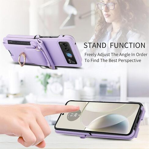 Phone Case for Motorola Razr 40/Moto Razr 2023 Wallet Cover With Ring and Crossbody Wrist Strap Lanyard Credit Card Holder Slot Stand XT2323-6 Razor Razer Razr2023 Razr40 Women Men Girls Purple in Saudi Arabia