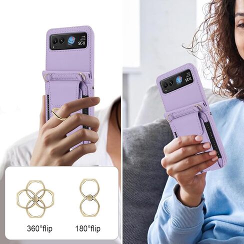 Phone Case for Motorola Razr 40/Moto Razr 2023 Wallet Cover With Ring and Crossbody Wrist Strap Lanyard Credit Card Holder Slot Stand XT2323-6 Razor Razer Razr2023 Razr40 Women Men Girls Purple in Saudi Arabia