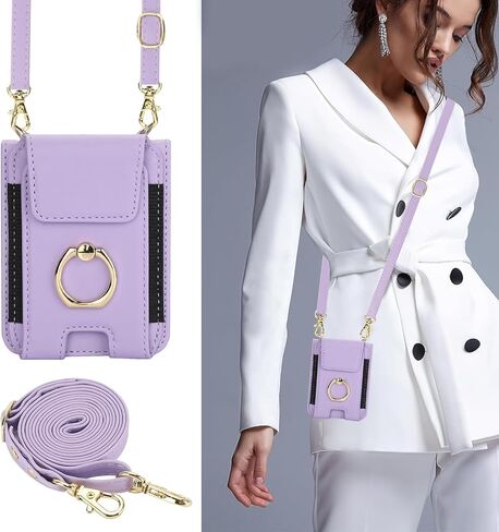 Phone Case for Motorola Razr 40/Moto Razr 2023 Wallet Cover With Ring and Crossbody Wrist Strap Lanyard Credit Card Holder Slot Stand XT2323-6 Razor Razer Razr2023 Razr40 Women Men Girls Purple in Saudi Arabia