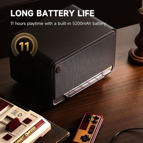 Edifier D32 Tabletop Wireless Speakers 60W RMS, Hi-Res Audio Bluetooth 5.3 Speaker Support LDAC, Portable Retro Wooden Compatible with AirPlay2, USB-C and AUX Inputs, 11 Hours Playtime, Black in Kuwait
