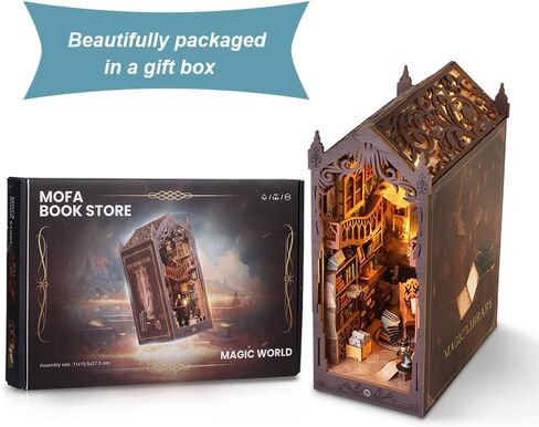Book Nook Kit DIY Dollhouse Miniature Kit, Bookshelf Insert Decor, 3D Wooden Puzzle Booknook Miniature Kit with Furniture for Creative Ssembled Bookends (Near Future) in Saudi Arabia
