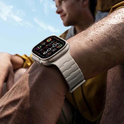 Watchand Silicone Watchband متوافق مع فرق Apple Watch للرجال 44 مم 45 مم 46 مم 49 مم 42 مم ، حزام مغناطيس قوي للرياضة لـ IWatch Series 10 9 Ultra 2 SE 8 7 6 5 4 3 1 ، Black in Kuwait