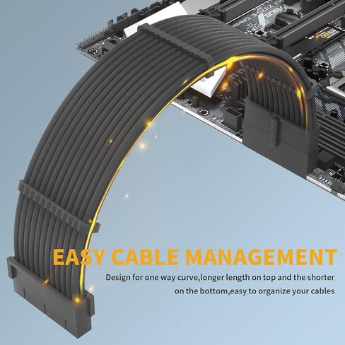 Sirlyr PSU Cable Extension,Customed Pre-Bend PC Power Supply Cable,1x 24 Pin ATX / 1x 8 (4+4) Pin EPS/Longer 2X 8 (6+2) Gold-Plated Pin Pcie,Nylon Sleeved Chartreuse Black,4 Kits in Kuwait