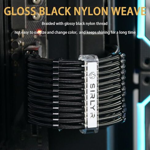 Sirlyr PSU Cable Extension,Customed Pre-Bend PC Power Supply Cable,1x 24 Pin ATX / 1x 8 (4+4) Pin EPS/Longer 2X 8 (6+2) Gold-Plated Pin Pcie,Nylon Sleeved Chartreuse Black,4 Kits in Kuwait