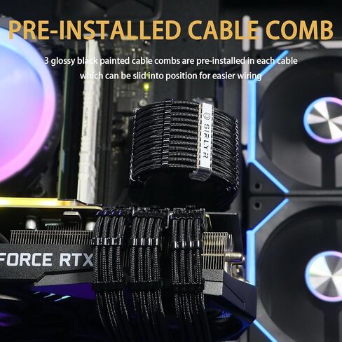 Sirlyr PSU Cable Extension,Customed Pre-Bend PC Power Supply Cable,1x 24 Pin ATX / 1x 8 (4+4) Pin EPS/Longer 2X 8 (6+2) Gold-Plated Pin Pcie,Nylon Sleeved Chartreuse Black,4 Kits in Kuwait