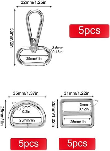 خطافات دوارة مع حلقة على شكل حرف D وإبزيم منزلق ثلاثي الانزلاق لأجهزة المحفظة، 18 قطعة من الحبل المعدني، مشبك دوار، مشبك جراد البحر، خطاف خاطف لأحزمة المحافظ، صناعة حقائب اليد (برونزية عتيقة، 1 بوصة) in Kuwait