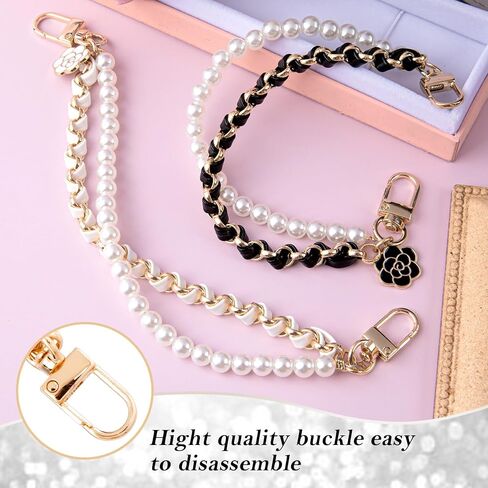 Pearl Purse Double Extender Chain, Gold Bag Charm Handle with Metal Buckles, 10 mm Replacement Bag Straps for Women, Elegant Accessory Decoration for Handbags, Purse (1PCS) in Saudi Arabia