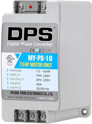 DPS Sinlge Phase to 3 Phase Converter, 7.5HP, 23A, Input/Output 200V - 240V My-PS-7.5 Model Used for 5HP(3.7kW) 15A Motor, DPS Must Be Used for 1 Motor Only, UL-Listed in Kuwait