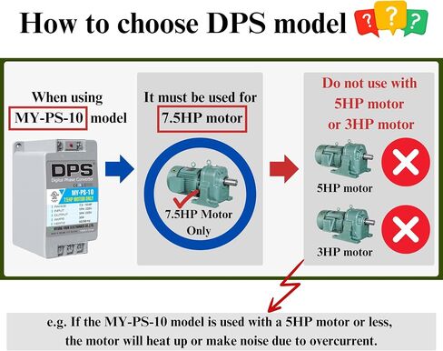DPS Sinlge Phase to 3 Phase Converter, 7.5HP, 23A, Input/Output 200V - 240V My-PS-7.5 Model Used for 5HP(3.7kW) 15A Motor, DPS Must Be Used for 1 Motor Only, UL-Listed in Kuwait