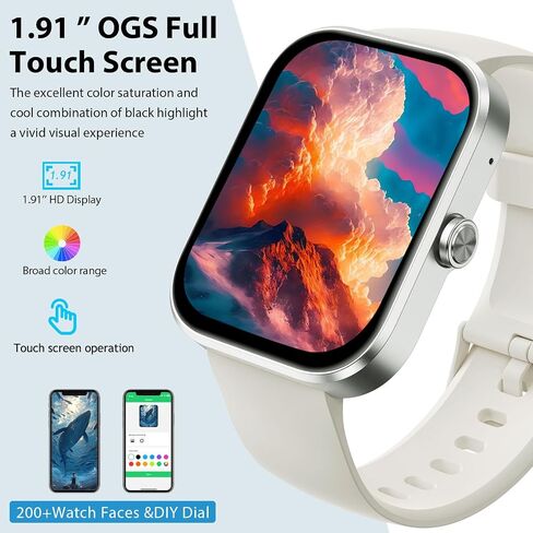 Smart Watch 1.91" HD Smartwatches Men Women, Fitness Tracker Bluetooth Call, 112+ Sports, IP68 Waterproof, Heart Rate Sleep Monitor Pedometer Calories Alarm Clock Weather, for iOS Android in Kuwait
