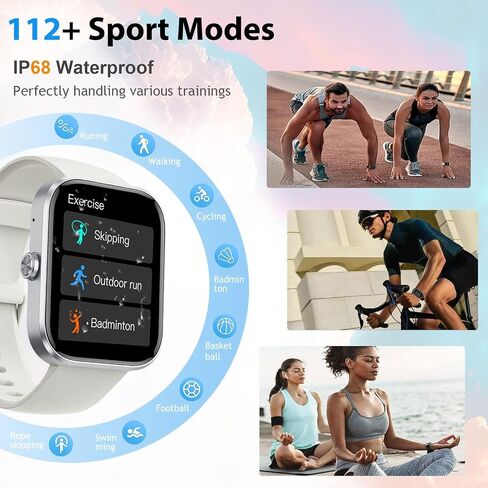 Smart Watch 1.91" HD Smartwatches Men Women, Fitness Tracker Bluetooth Call, 112+ Sports, IP68 Waterproof, Heart Rate Sleep Monitor Pedometer Calories Alarm Clock Weather, for iOS Android in Kuwait