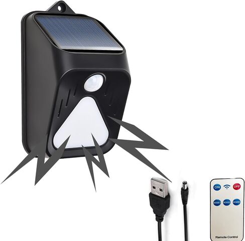 Solar Outdoor Motion Sensor Alarm 100db Loud Siren Lamp Noise Maker 3Working Modes Strobe Light with Remote,Say Goodbye to The Unwanted Explorers (Black) in Saudi Arabia
