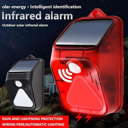 Solar Outdoor Motion Sensor Alarm 100db Loud Siren Lamp Noise Maker 3Working Modes Strobe Light with Remote,Say Goodbye to The Unwanted Explorers (Black) in Saudi Arabia
