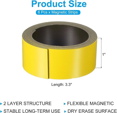 PATIKIL 19.7ft x 1 inch Dry Erase Magnetic Label Strip, 6Pcs Blank Magnet Sticky Labels Magnetic Tag Roll Tape for Whiteboard Refrigerator Classroom, Blue/White/Red/Yellow/Green/Orange in Saudi Arabia