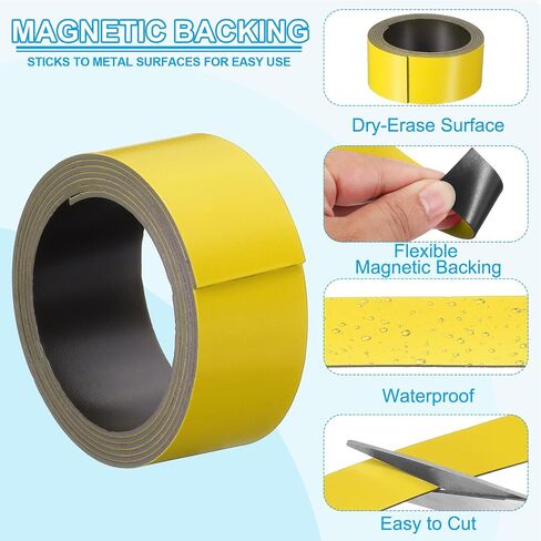 PATIKIL 19.7ft x 1 inch Dry Erase Magnetic Label Strip, 6Pcs Blank Magnet Sticky Labels Magnetic Tag Roll Tape for Whiteboard Refrigerator Classroom, Blue/White/Red/Yellow/Green/Orange in Saudi Arabia