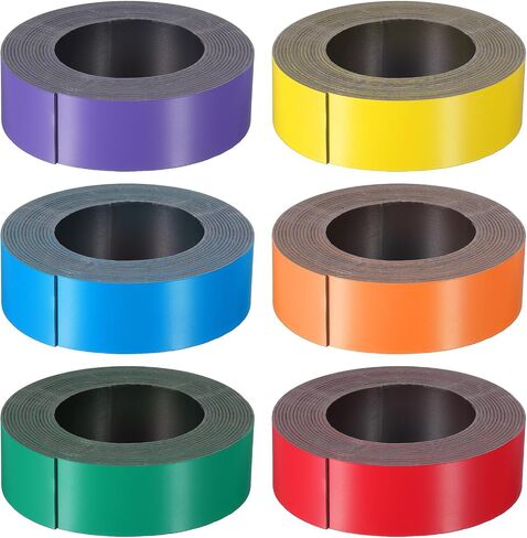 PATIKIL 19.7ft x 1 inch Dry Erase Magnetic Label Strip, 6Pcs Blank Magnet Sticky Labels Magnetic Tag Roll Tape for Whiteboard Refrigerator Classroom, Blue/White/Red/Yellow/Green/Orange in Saudi Arabia