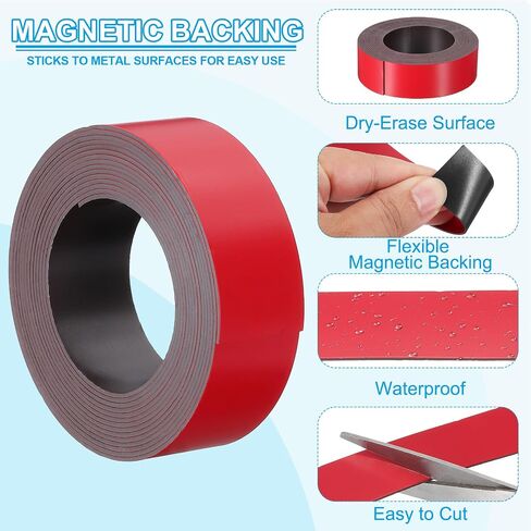 PATIKIL 19.7ft x 1 inch Dry Erase Magnetic Label Strip, 6Pcs Blank Magnet Sticky Labels Magnetic Tag Roll Tape for Whiteboard Refrigerator Classroom, Blue/White/Red/Yellow/Green/Orange in Saudi Arabia