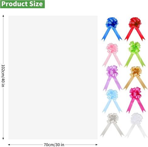 CMFYHM 10 Pack Large Cello/Cellophane Bags with White Polka Dot (30in x 40in) Clear Basket Bags,Clear Cellophane Wrap Bags for Gift Baskets, Clear Gift Bags with 10 Colour Bows in Saudi Arabia