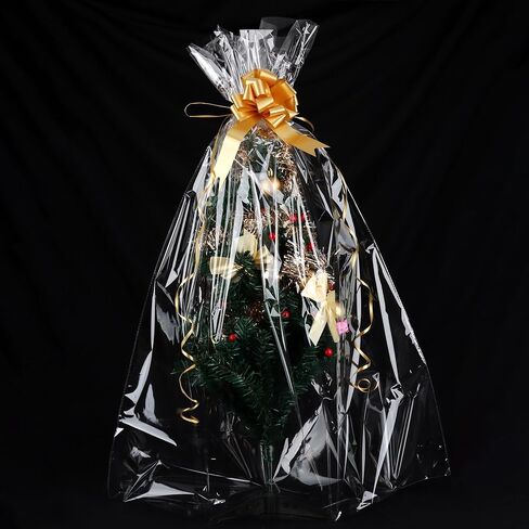 CMFYHM 10 Pack Large Cello/Cellophane Bags with White Polka Dot (30in x 40in) Clear Basket Bags,Clear Cellophane Wrap Bags for Gift Baskets, Clear Gift Bags with 10 Colour Bows in Saudi Arabia