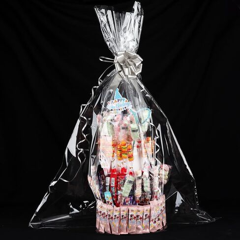 CMFYHM 10 Pack Large Cello/Cellophane Bags with White Polka Dot (30in x 40in) Clear Basket Bags,Clear Cellophane Wrap Bags for Gift Baskets, Clear Gift Bags with 10 Colour Bows in Saudi Arabia