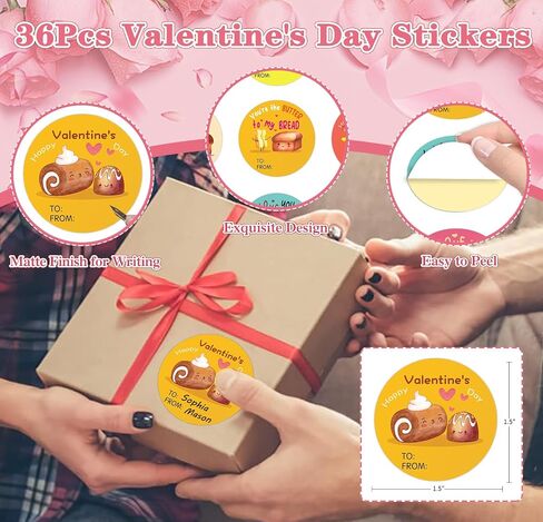 SICOHOME Happy Valentines Day Stickers 36pcs 1.5in Valentines Stickers for Kids Adults Label Stickers Envelope Seal Stickers Valentines Day Party Favors Gift Labels to from Stickers - Dinosaur in Saudi Arabia