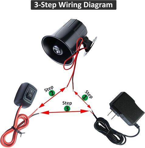 12v Wired Horn Siren Alarm System for Home Security with ON/Off Switch, 110V Power Supply and118 Inch Extension Cable, Easy Installation with All Accessories Provided. in Kuwait