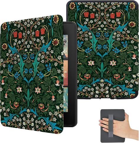 تغطية لجميع kindle kindle paperwhite 12th Gen 2024/ Kindle Colorsoft Signature Edition حالة لطيفة مع حزام يدوي ، مع جلود زهرة Pu for Girl Auto Wake/ Sleep Red Floral Wildlow in Kuwait