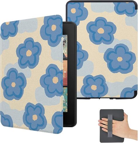 تغطية لجميع kindle kindle paperwhite 12th Gen 2024/ Kindle Colorsoft Signature Edition حالة لطيفة مع حزام يدوي ، مع جلود زهرة Pu for Girl Auto Wake/ Sleep Red Floral Wildlow in Kuwait
