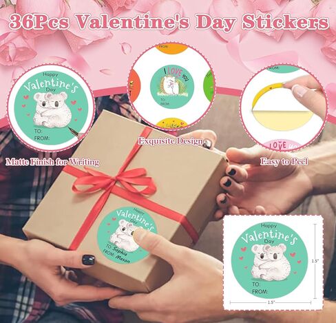 SICOHOME Happy Valentines Day Stickers 36pcs 1.5in Valentines Stickers for Kids Adults Label Stickers Envelope Seal Stickers Valentines Day Party Favors Gift Labels to from Stickers - Dinosaur in Kuwait