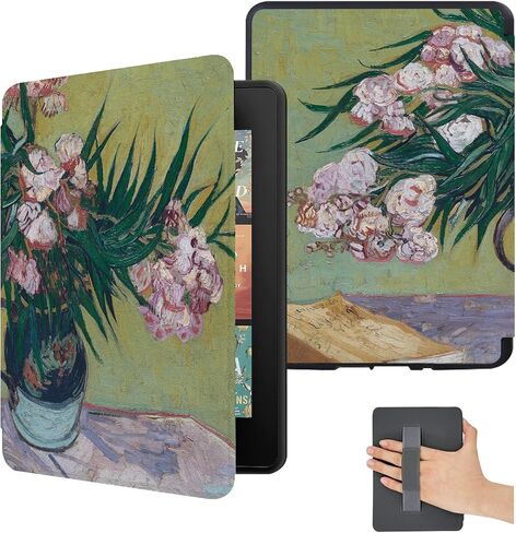 تغطية لجميع kindle kindle paperwhite 12th Gen 2024/ Kindle Colorsoft Signature Edition حالة لطيفة مع حزام يدوي ، مع جلود زهرة Pu for Girl Auto Wake/ Sleep Red Floral Wildlow in Kuwait