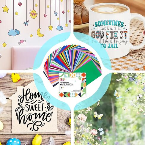 UCEC 51 Pack Permanent Adhesive Vinyl Compatible with Cricut Joy Xtra Smart Cutting Machine, 9.5"X12" Smart Removable Vinyl and Transfer Tape Matless Cutting for Party Decoration, DIY Mug, Car Decal in Saudi Arabia